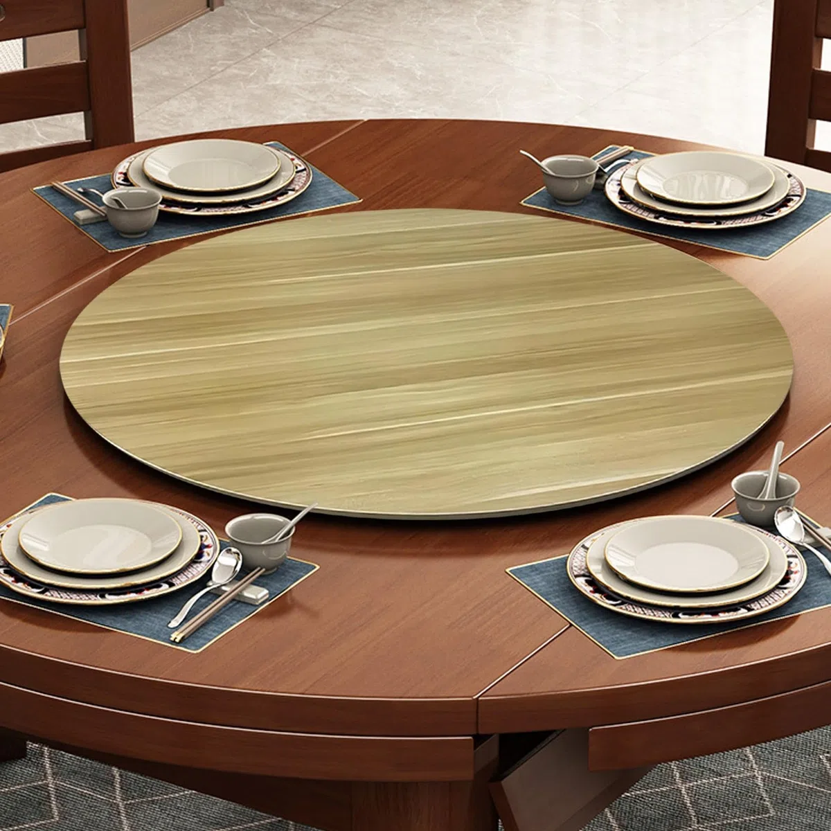 Lazy Susan redonda de madera de 50 a 100 cm, 360°, silenciosa, antideslizante, bandeja de servir para mesa de comedor, mesa giratoria grande con rodamiento, perfecta para entretenimiento y servir