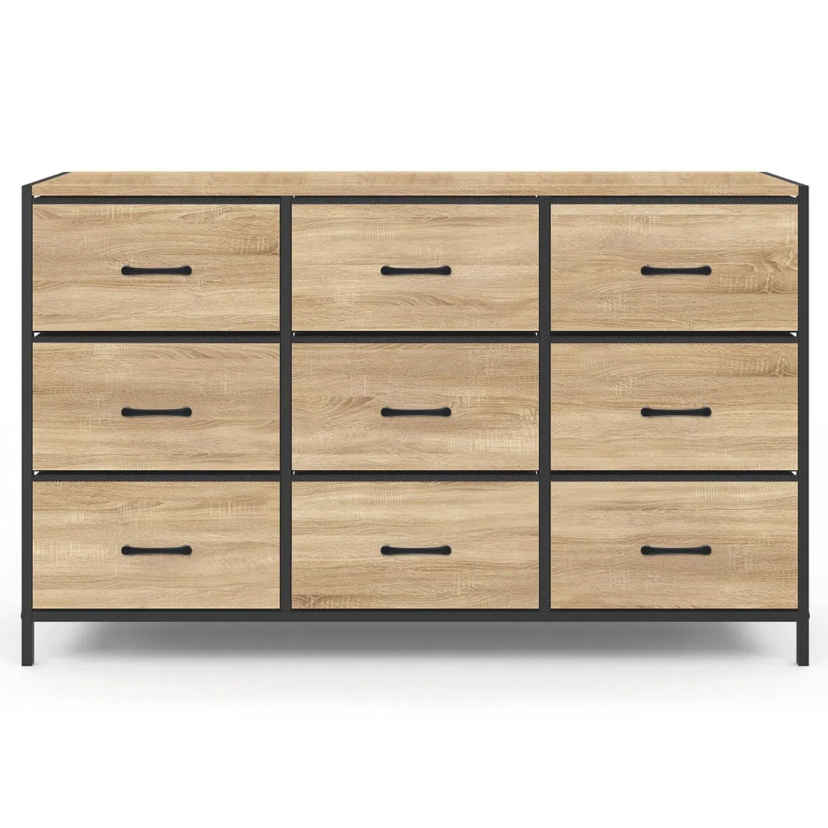 IDMarket Utah - Cómoda 9 cajones de tela (115 cm, mueble de almacenamiento, diseño industrial
