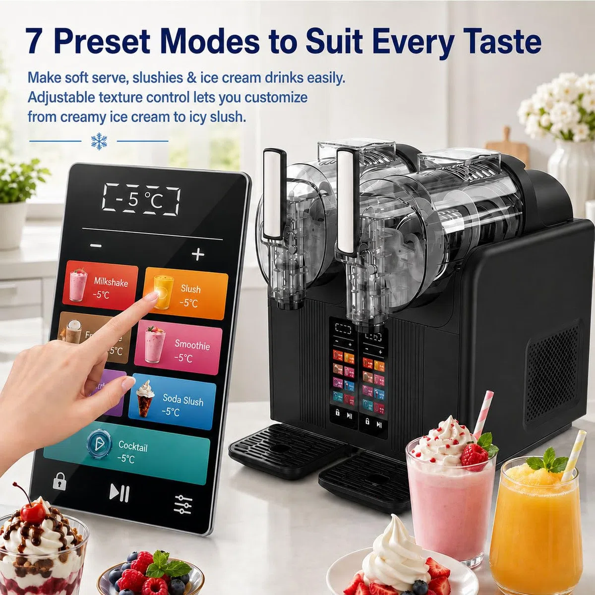 Máquina de granizados y Helado Suave 2 en 1 Black | 7 modos doble depósito autolimpieza para batidos malteadas cócteles margaritas y helados