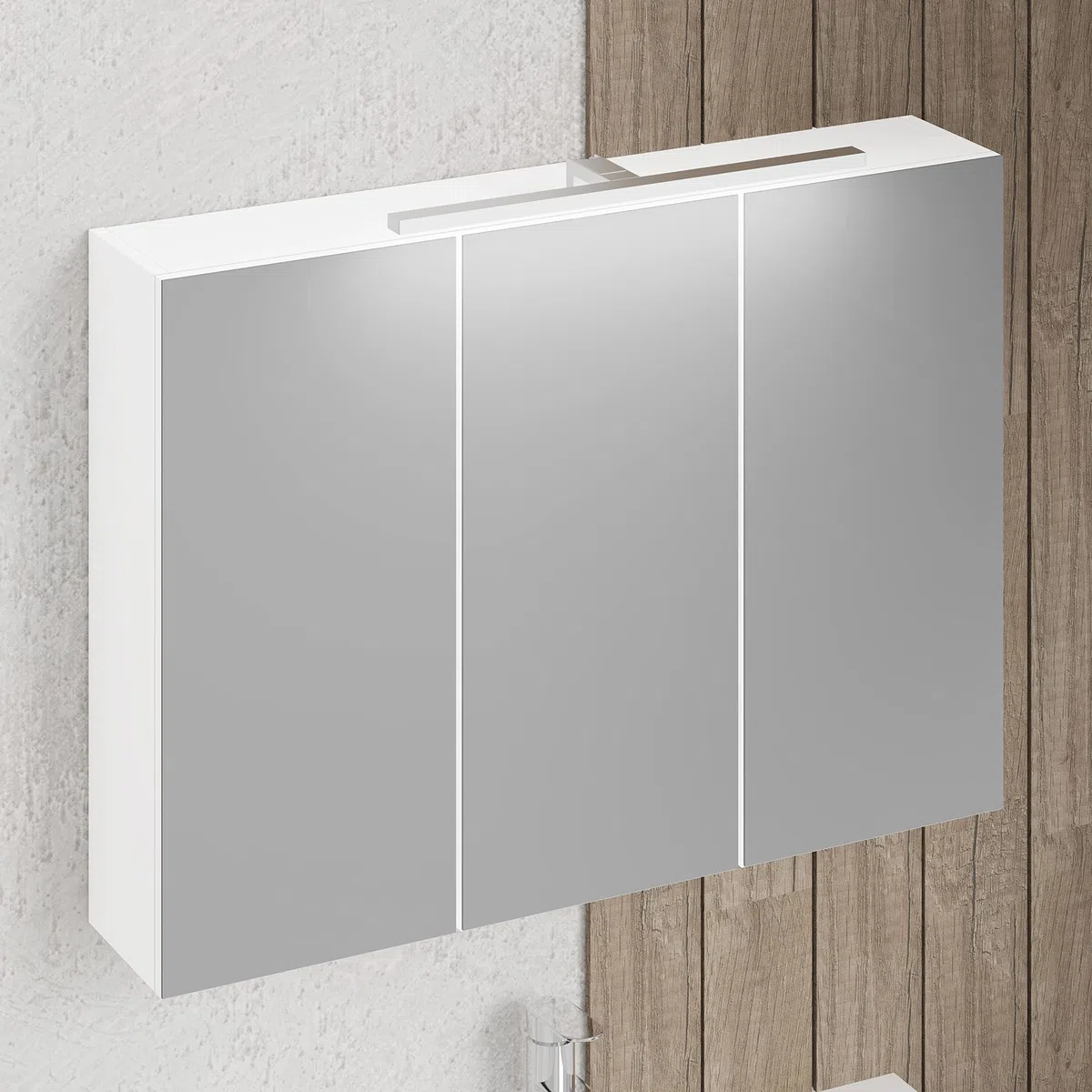 Baikal Mueble Camerino con Espejo, Armario Auxiliar de Baño Multiusos, Opción con o sin Luz LED. Mueble de Pared de fácil colocación. Armario MONTADO. Acabado Blanco. Camerino LED 90 cm