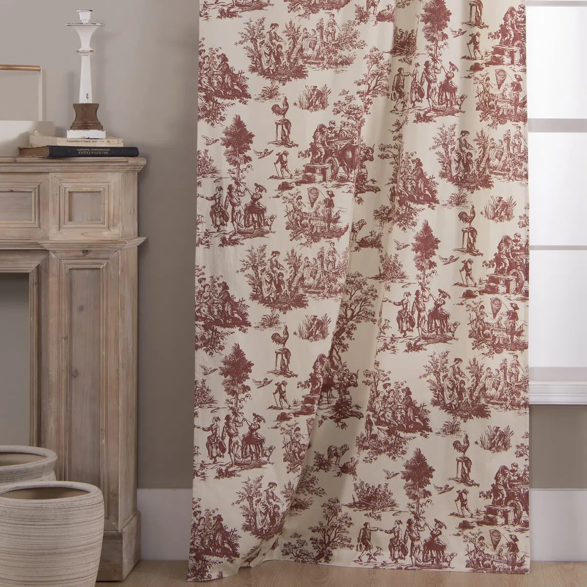 XTMYI Set de 2 Cortinas de 213 cm de Largo, Bonito Estampado campestre en Crema y Blanco, Opacas, diseño Floral campestre navideño, para Ventanas de salón, Comedor o Dormitorio, Burdeos