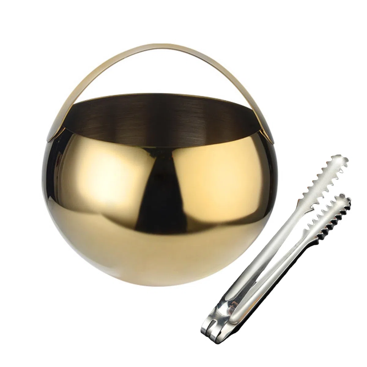 Cubo de hielo redondo con pinzas de acero inoxidable, recipiente refrigerante con capacidad de 2 litros, para cócteles, juego de pinzas y cubetas de acero inoxidable para interiores y exteriores