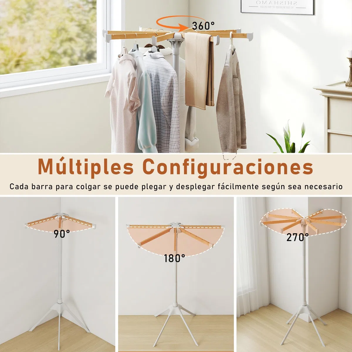 GOPLUS Tendedero Plegable, Tendedero con 8 Barras Extraíbles y 40 Ranuras para Colgar, Soporte para Secar Ropa con Patas Antideslizantes, Perchero de Pie que Ahorra Espacio