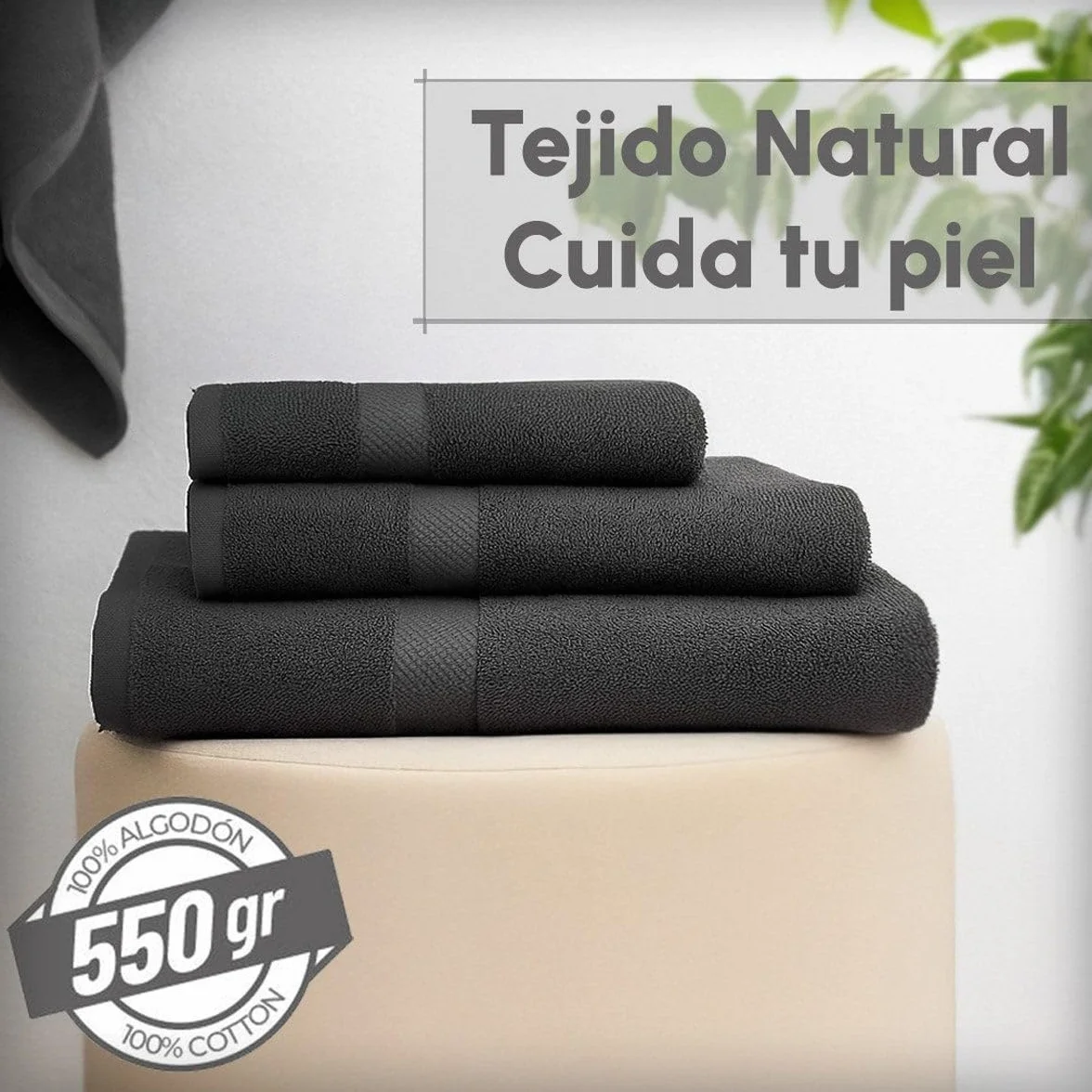 Juego de 6 Toallas Ducha Grandes Gris Oscuro 100% algodón de 150x100 cm | Tejido suave de gran gramaje con alta absorción. Aptas para lavadora, de uso diario.