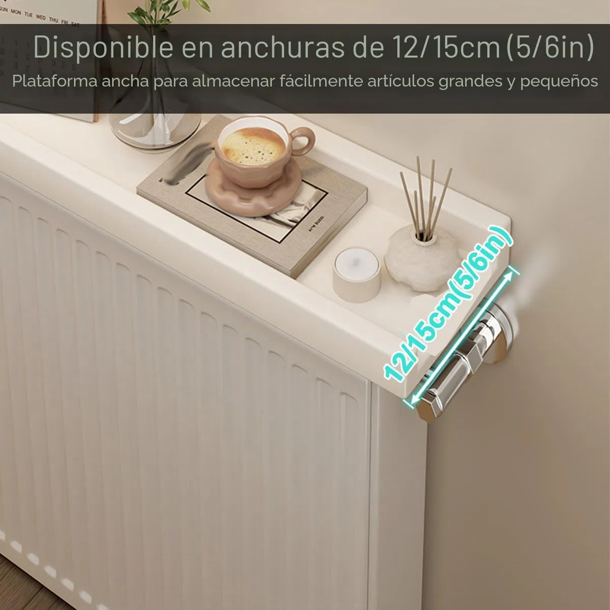 Balda Radiador de Pared de MDF, Cubreradiador, Baldas Flotantes Pared, Bordes Elevados para Evitar Caídas, para El Hogar, Sala de Estar, Dormitorio, Capacidad de Carga 25 Kg(White,90*12cm/35*5in)