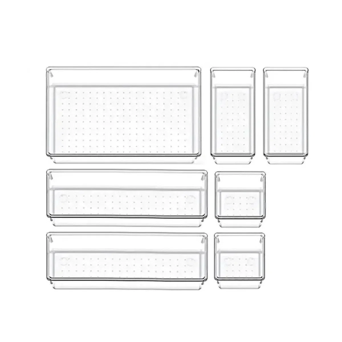 Cajas Organizadoras Cajones 7/14 Pcs Drawer Organizers Set Clear Plastic Desk Dividers Bins Bedroom Dresser Office Storage Box for Makeup Jewelries Gadgets(7PCs)