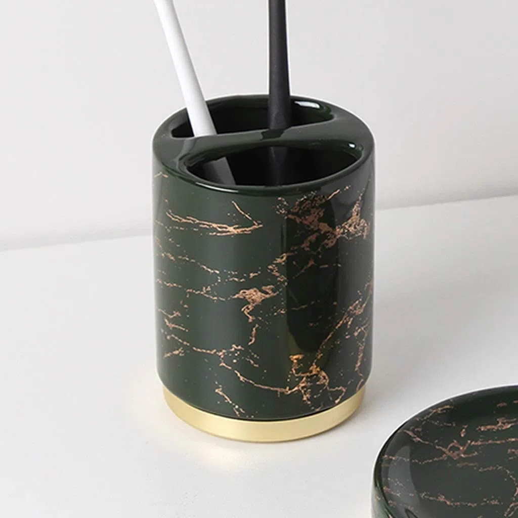 Accesorios De Baño Juego De Accesorios De Baño De Mármol De 5 Piezas De Cerámica Que Incluye Jabonera, Soporte para Cepillo De Dientes, Vaso, Dispensador De Loción Set De Baño Accesorios