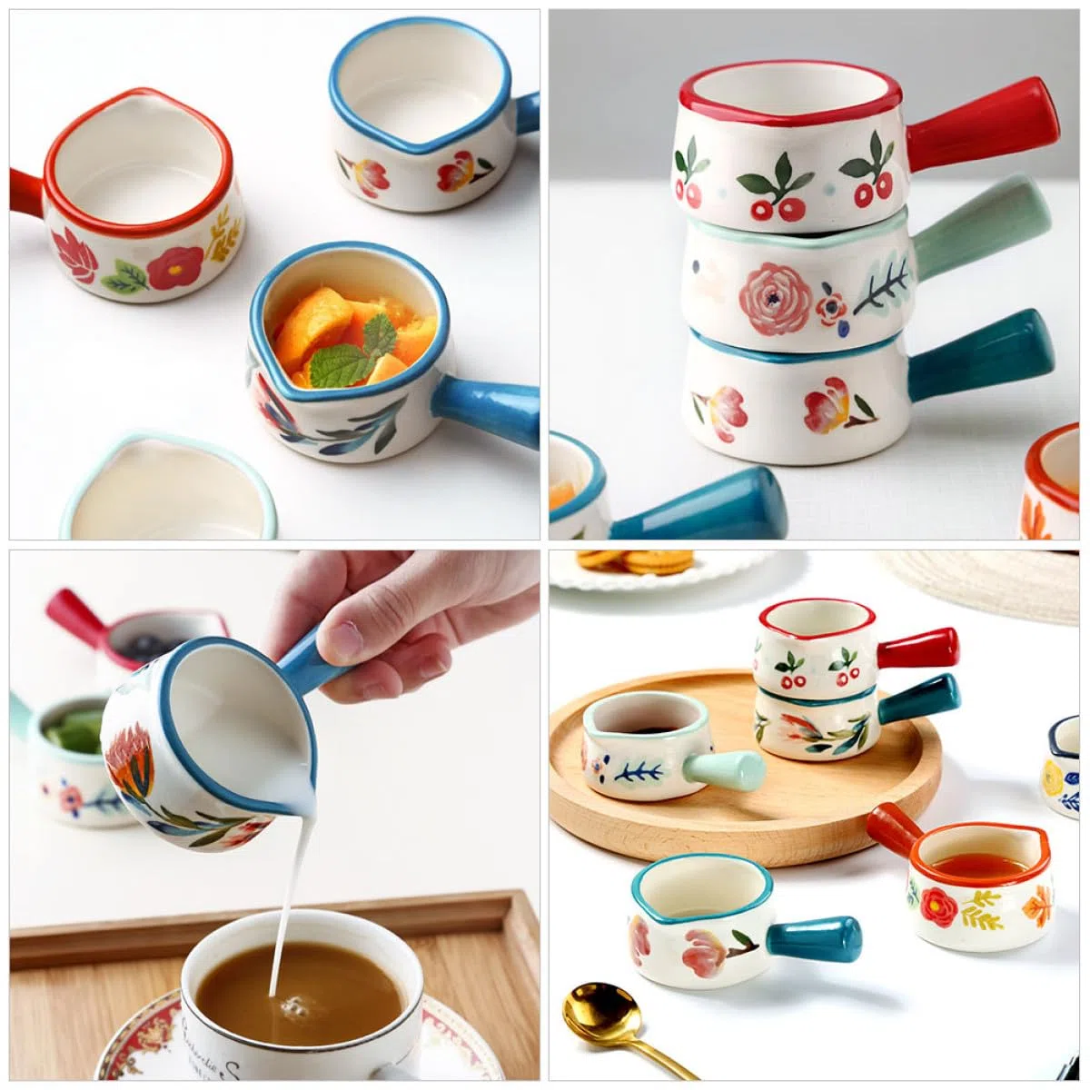 SHINEOFI Jarras de Cerámica Diseño Práctico y Elegante con Asa Juego de 6 para Servir Leche y Café 50ml para Fiestas y Restaurantes