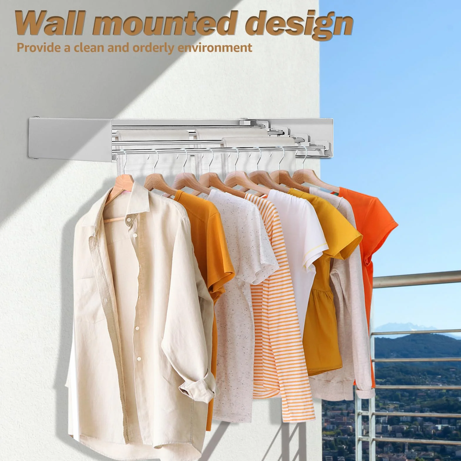 Tendedero Extensible de 50 x 25 x 7 cm, de Pared con 4 Barras con Juego de Montaje de Tornillos, tendedero de Acero Inoxidable, Puede Utilizarse con Barra de Toallas, Perchero para