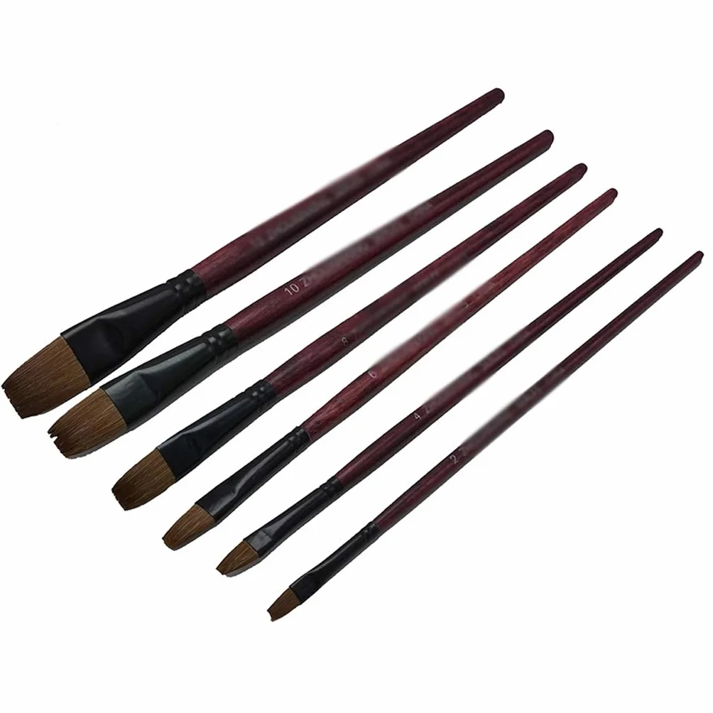 Juego de 6 pinceles de pintura al óleo para artista, comadreja de pelo, acuarela, pinceles, juego de pinturas, suministros de arte para dibujar, herramientas