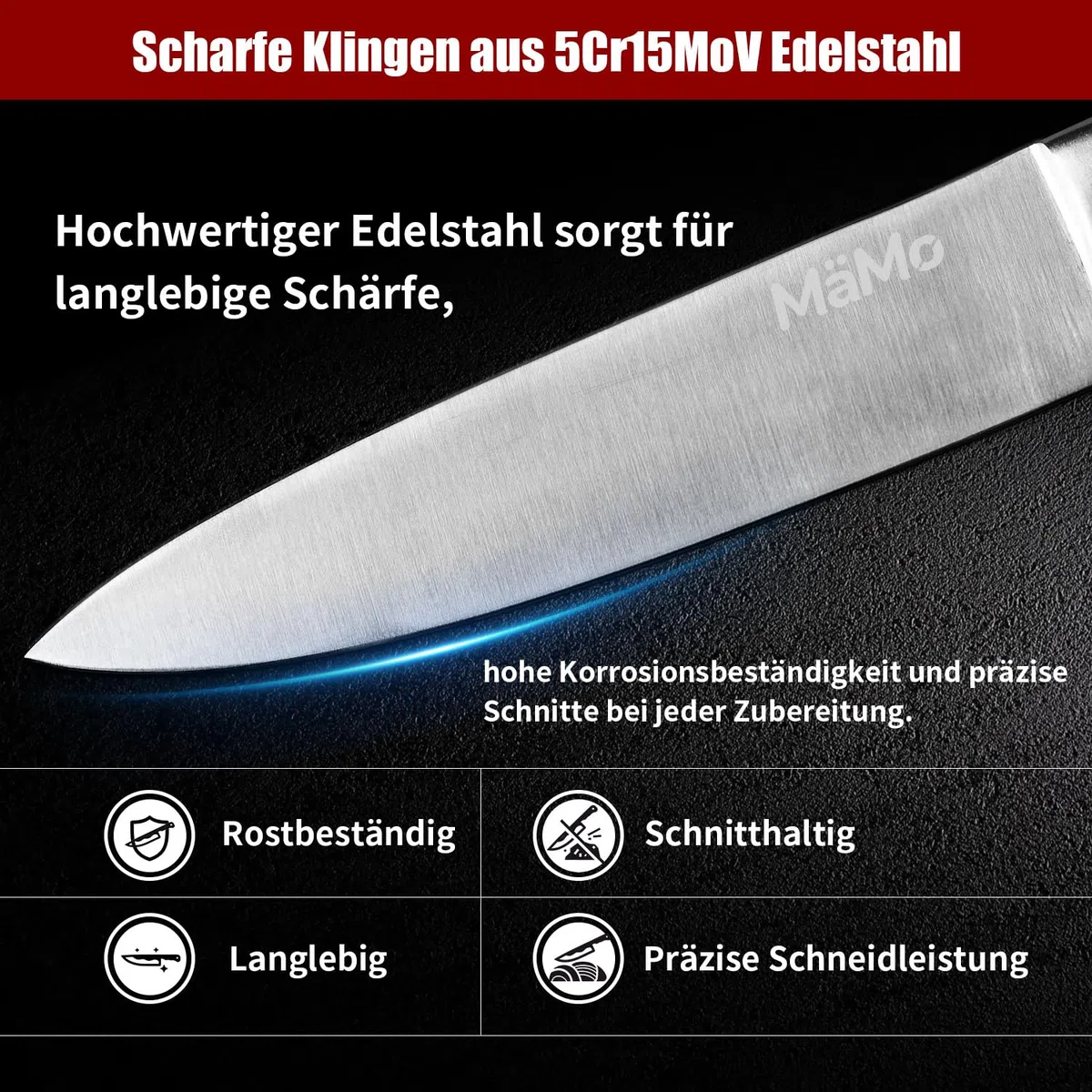 Juego de 19 cuchillos con bloque de cuchillos y tabla de cortar de titanio, juego profesional de cuchillos de cocina de acero inoxidable con cuchillo de chef, cuchillo Santoku, 6 cuchillos de carne