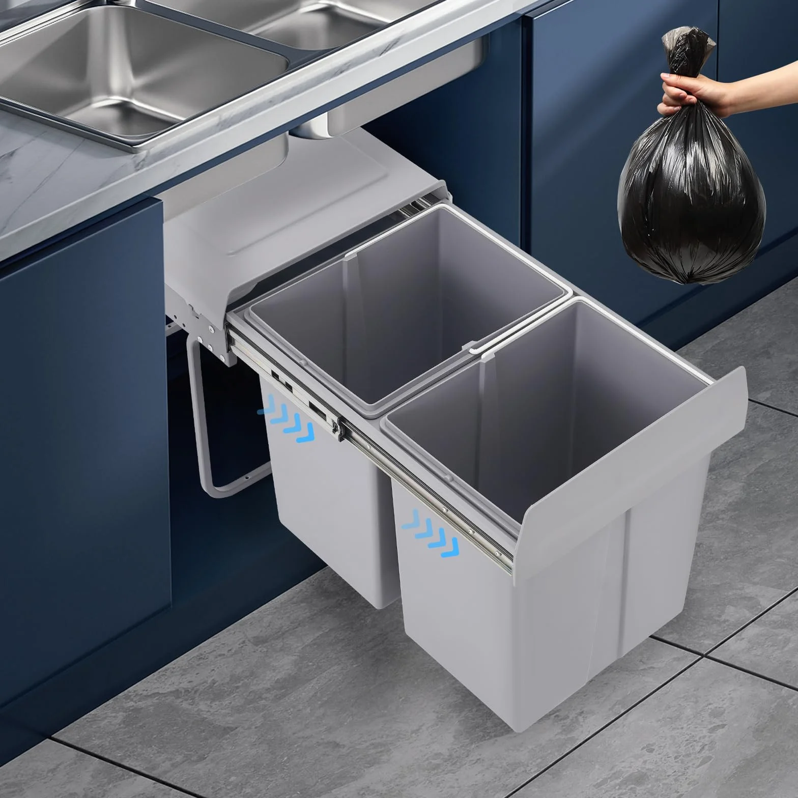 Cubo de basura de reciclaje extensible de 40 L, antideslizante, para casas, restaurantes, cafeterías, oficinas, baños, cocinas (49 x 35 x 43 cm)