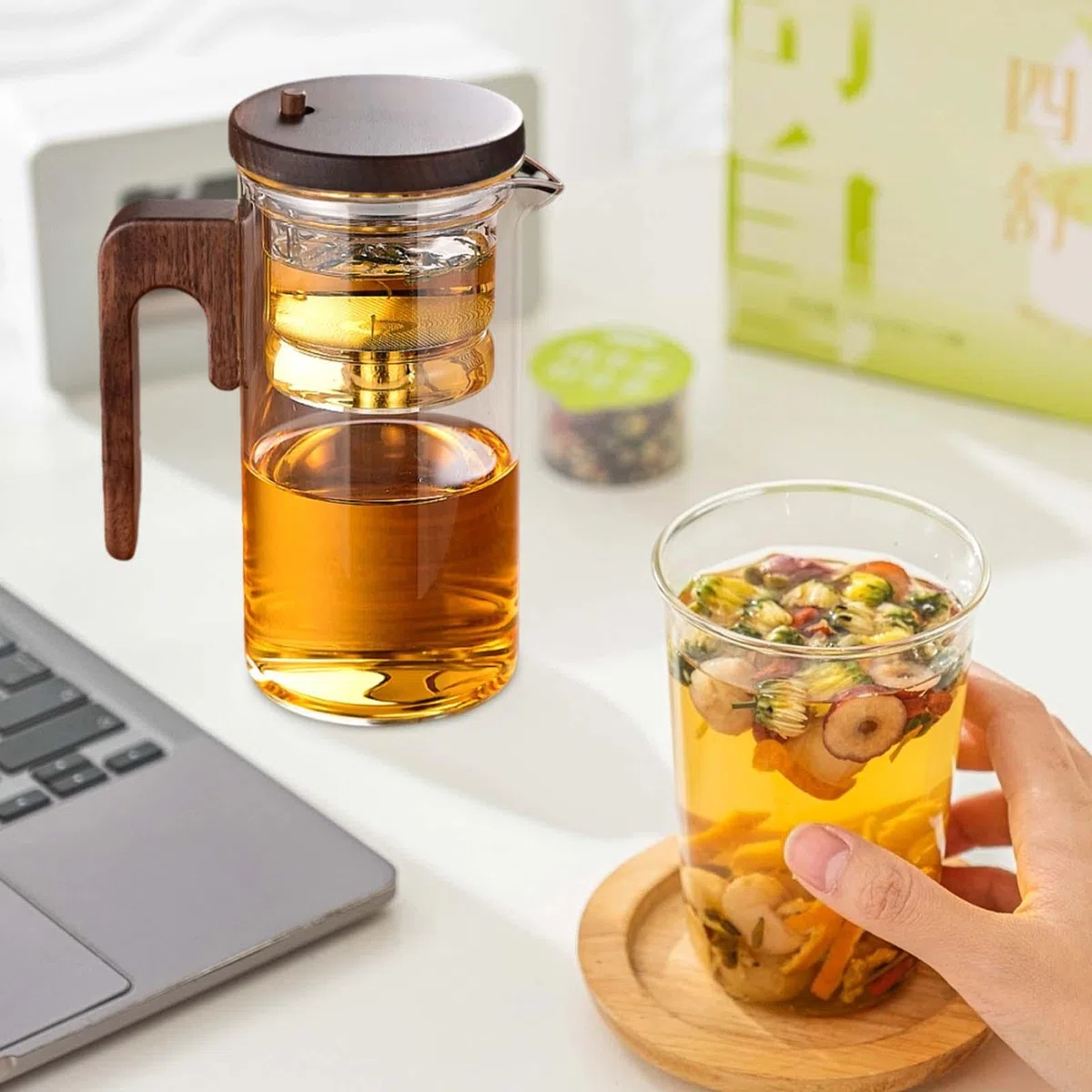 Botella de té de vidrio para infusiones de té, té de leakproof para | infusiones de té, diseño ergonómico con tapa de té, té resistente, botella de separación de té, botella de té de té, portátil
