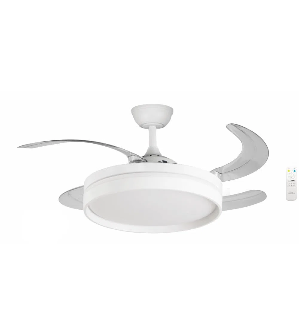 Bastilipo - Ventilador techo con palas retractiles, motor DC 40W, mando a distancia, Luz LED 3 colores 36W, modelo FALESIA