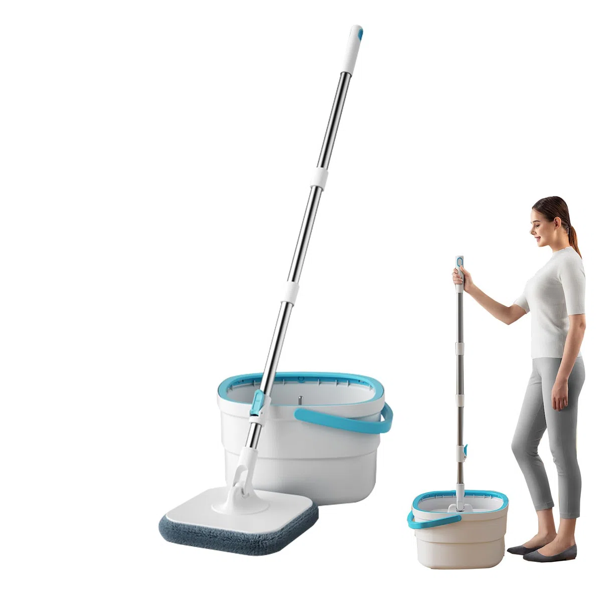 Juego De Cubo Y Fregona Utensilios De Limpieza del Hogar para Suelos | Fregona y Cubo con Lavado Sin Manos Para Dormitorio, Comedor, Cocina, Baño, Estudio Y Para Suelos De Madera Dura