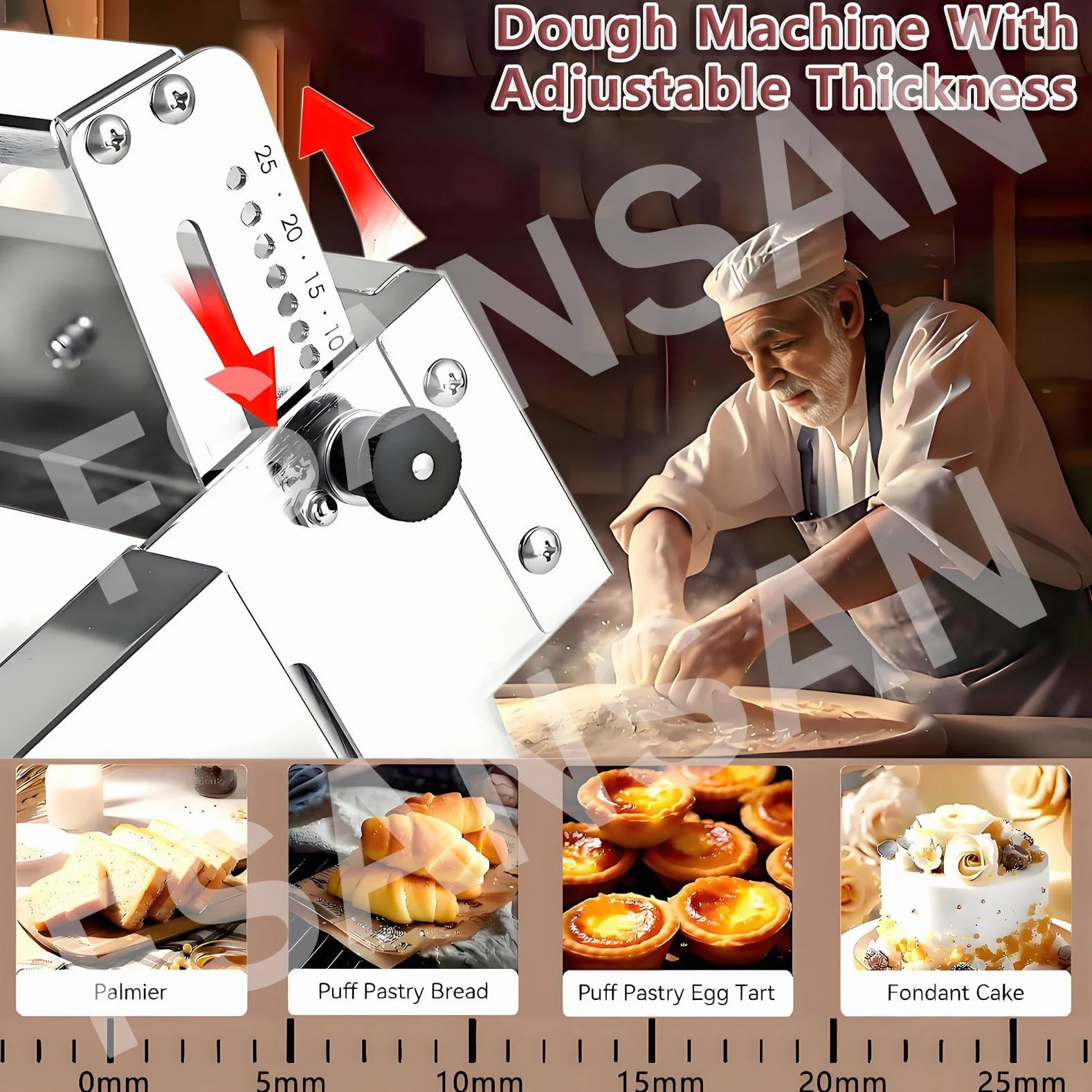 Laminadora de Masa Manual Plegable para panadería, Pizza y Croissants. Rodillo de repostería y Fondant de Acero Inoxidable, Grosor Ajustable. Equipo de panadería Comercial Plegable,Model400