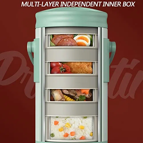 Lonchera térmica para alimentos calientes, 3000 ml, gran capacidad, conservación del calor las 24 horas, caja interior independiente de cuatro capas, asa de transporte mejorada