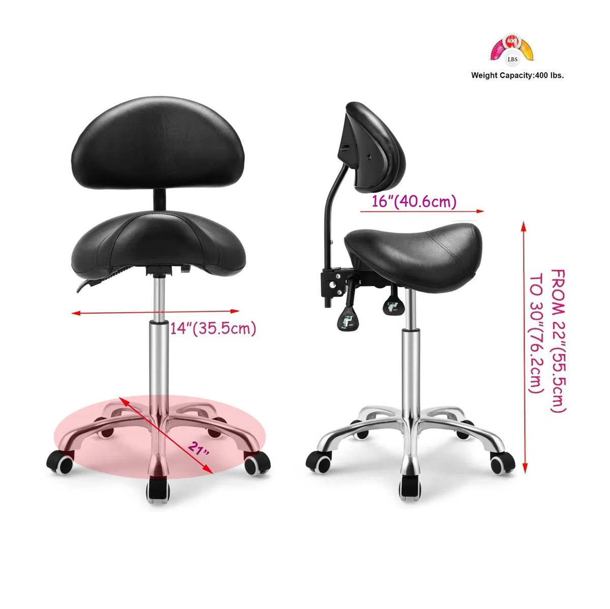 Kaleurrier Taburete giratorio con ruedas, altura ajustable con ruedas, resistente antifatiga, taburete ergonómico para laboratorio, clínica, dentista, salón, masaje, oficina y cocina en casa (con