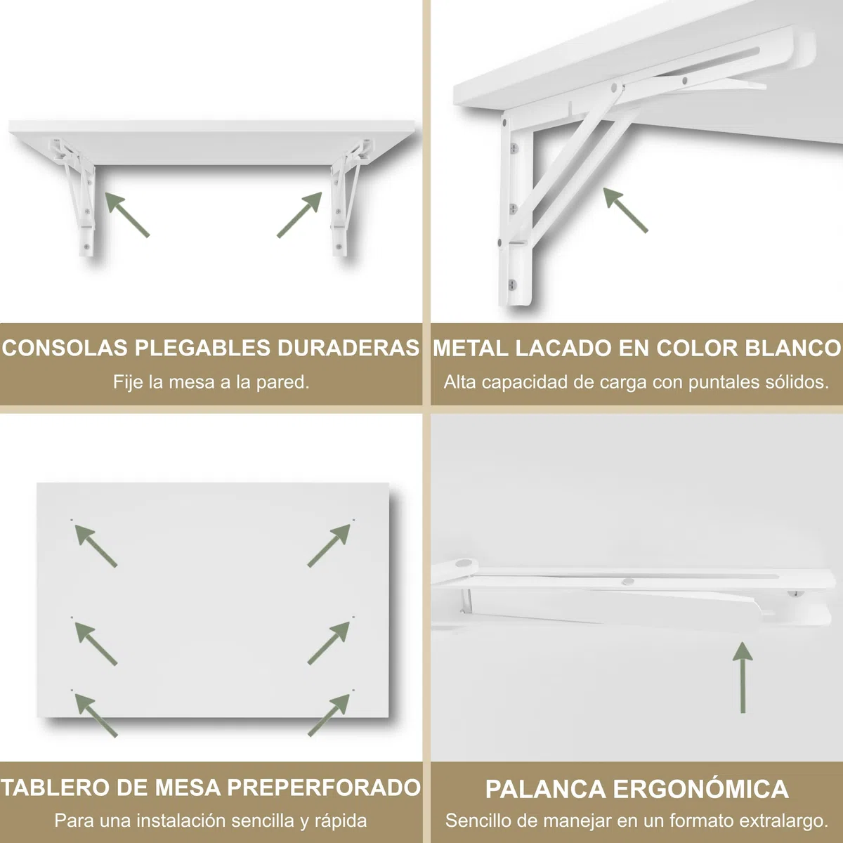 KDR Mesa Plegable de Pared 60 x 40 cm Blanco – Mesa abatible Multifuncional Ahorra Espacio, Escritorio Plegable o Mesa de Comedor para Cocina, Oficina o Estudio