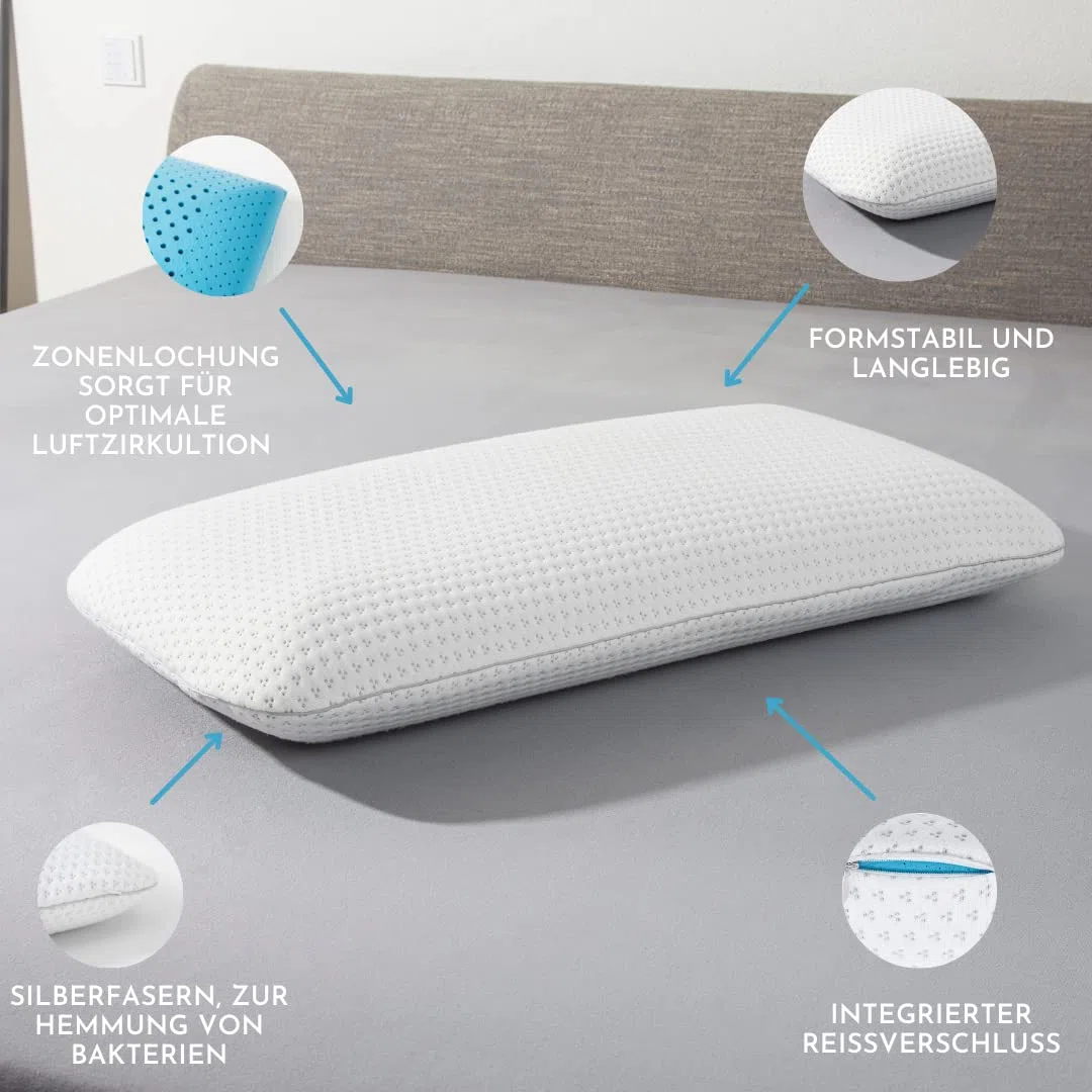 Almohada de espuma Genius eazzzy 40x80cm altura,10cm-apoyo para el cuello con 2 niveles de dureza+espuma de gel refrescante-para dormir de lado, boca arriba y abajo contra el dolor de cuello,poliéster