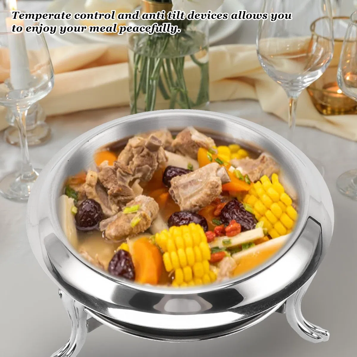 Juego de Buffet para Chafing Dish, Calentador de Buffet Redondo Portátil con Tapa, Calentador de Comida de Catering de Acero Inoxidable para Fiestas, Bodas, Cumpleaños (22cm)