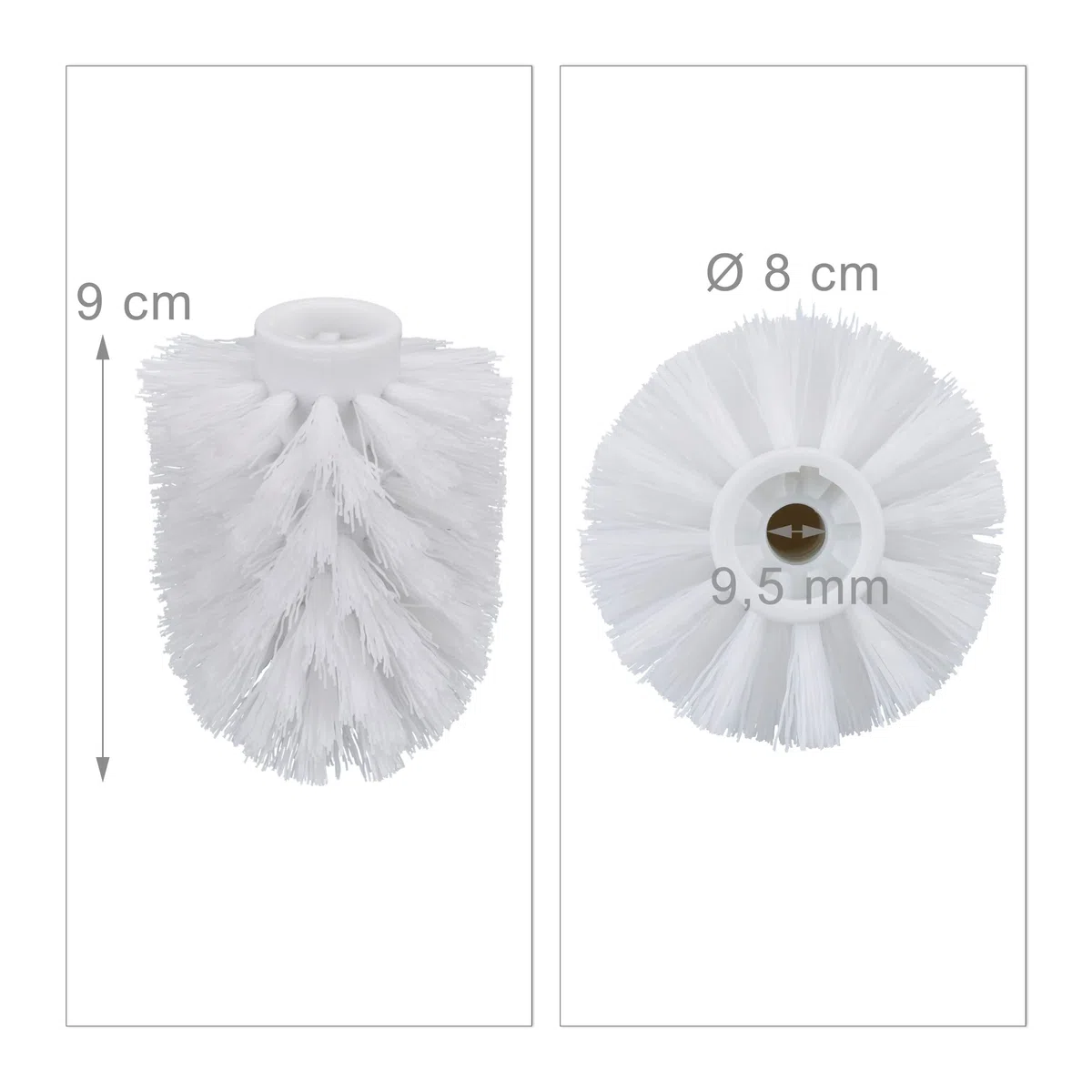 Juego 20 Cepillos de Recambio Escobilla de Baño, Plastico, Rosca de 9,5 mm y Diámetro de 8 cm, Blanco