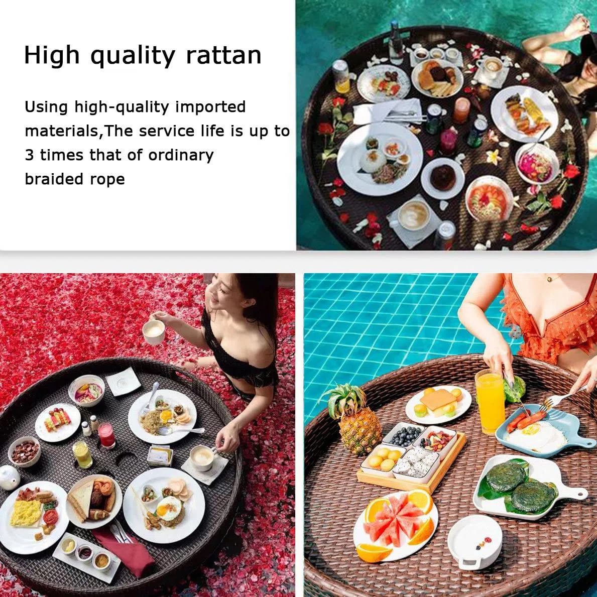 Bandejas flotantes Redondas para Servir en mesas de Bar: Ideales para Fiestas en la Piscina, para Servir Bebidas, Brunch y Comida.
