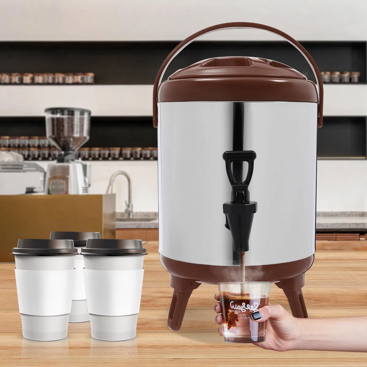 Dispensador de agua caliente de 6 litros con grifo, urna de bebidas aislada de acero inoxidable para café, té, fiestas, catering y eventos