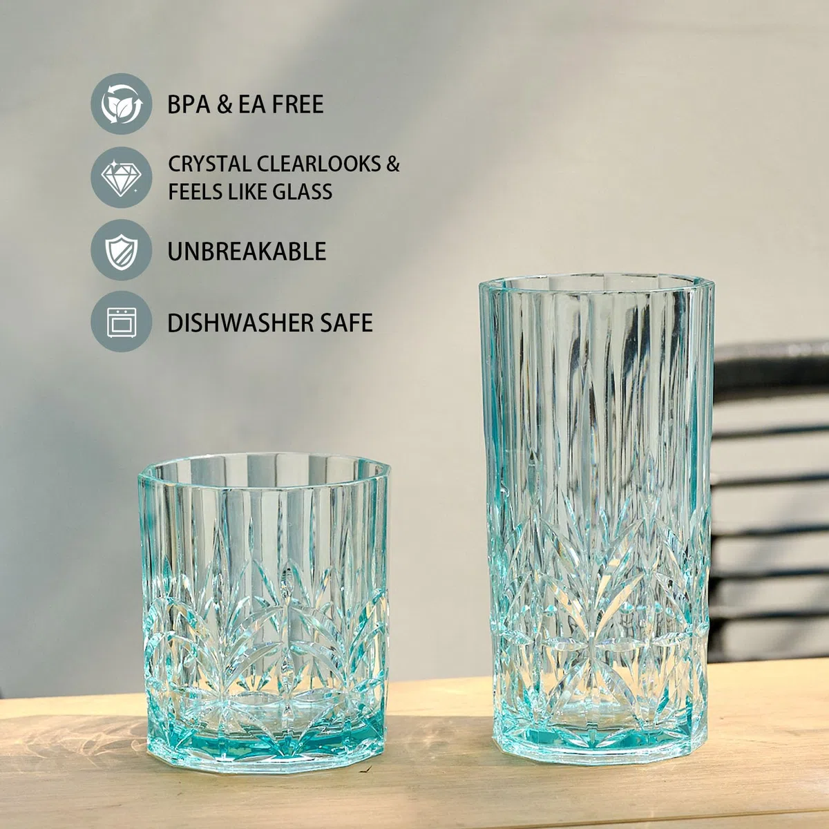 BELLAFORTE Vasos altos de plástico Tritan inastillable, juego de 4, 18 onzas, vasos de Myrtle Beach, vasos irrompibles para fiestas, sin BPA, transparente