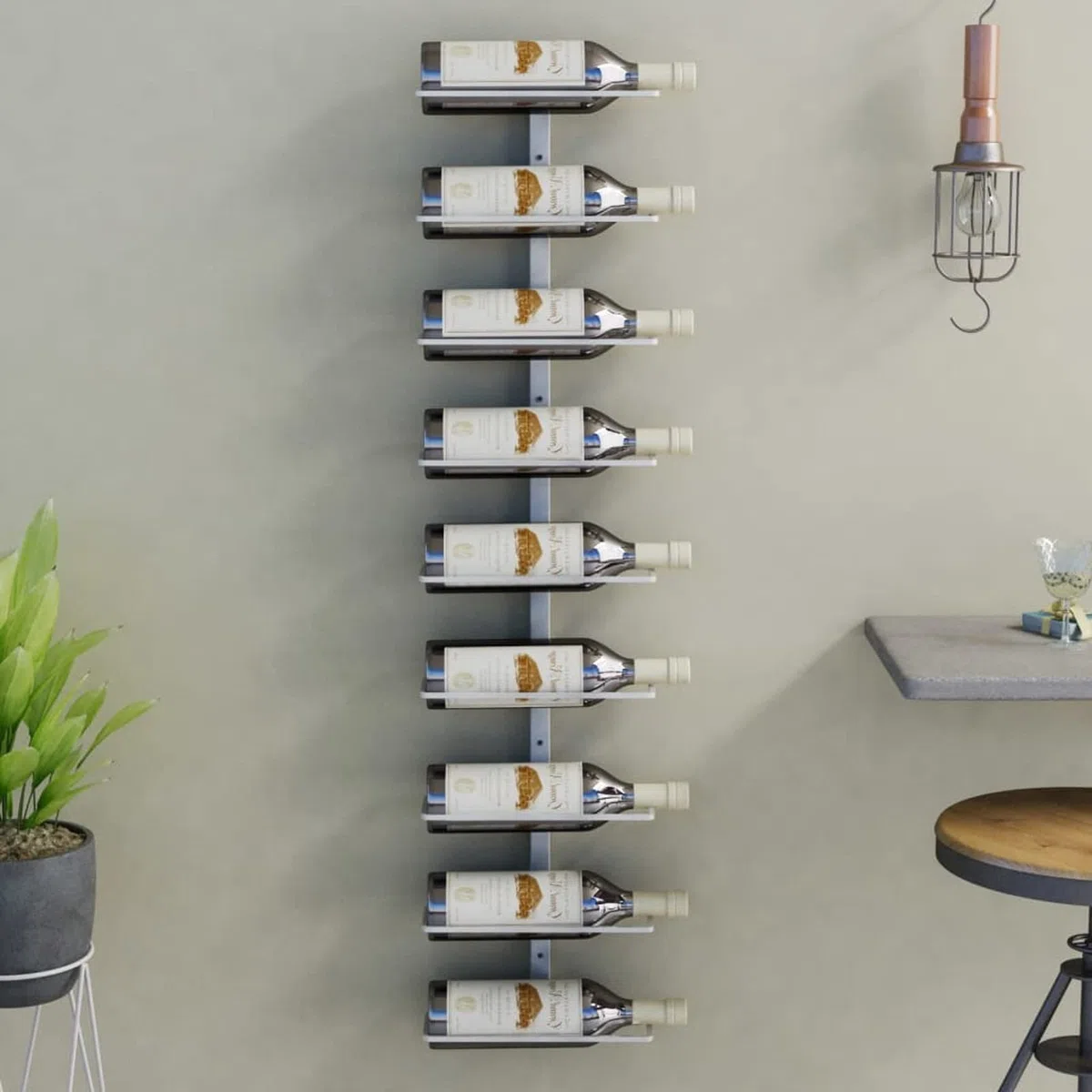 Gecheer Botellero para Vino de Pared metálico, diseño Original y Elegante Botellero de Pared para 9 Botellas Hierro Blanco
