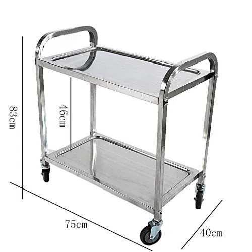 Carrito de servicio de acero inoxidable con ruedas, carrito de platos de 2 niveles para entrega de alimentos, eventos y uso en restaurantes, vino móvil y carrito utilitario