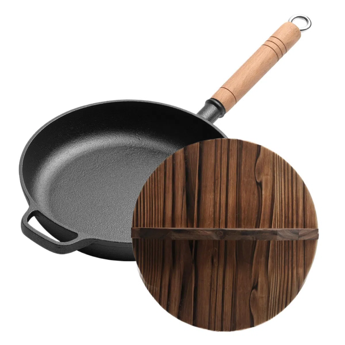 Genérico Sartén Hierro Fundido Con Tapa Olla Portátil Con Mango De Madera | Plancha Grill Cocina Para Sellar Hornear Cocinar Acampar Cocina Hogar Tortilla Pescado Huevos Panqueques