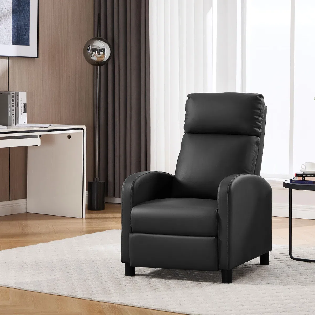 WOLTU Sillón Reclinable, Respaldo Reposapiés Elevable, PU, Negro | Sillon Relax Inclinable, Butaca Reclinable, Asiento Acolchado, Sofá Individual de Lectura, Salón y Dormitorio