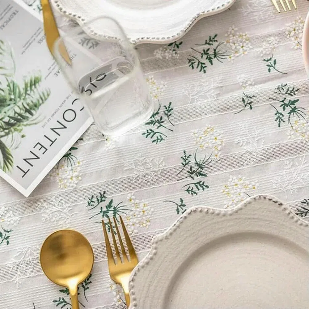 1 Pieza Mantel Floral Coreano Moderno, Tela de algodón con Estampado de Margaritas pequeñas para Sala de Estar, Comedor, Mesa de Cocina y decoración Informal para Mesa de té.