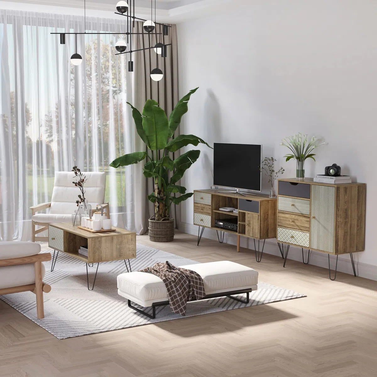 HOMCOM Mueble de TV con Estantes de Almacenamiento 4 Cajones y Patas de Metal Mesa para TV de Salón para Televisores de hasta 50 Pulgadas para Dormitorio 120x39x64 cm Marrón