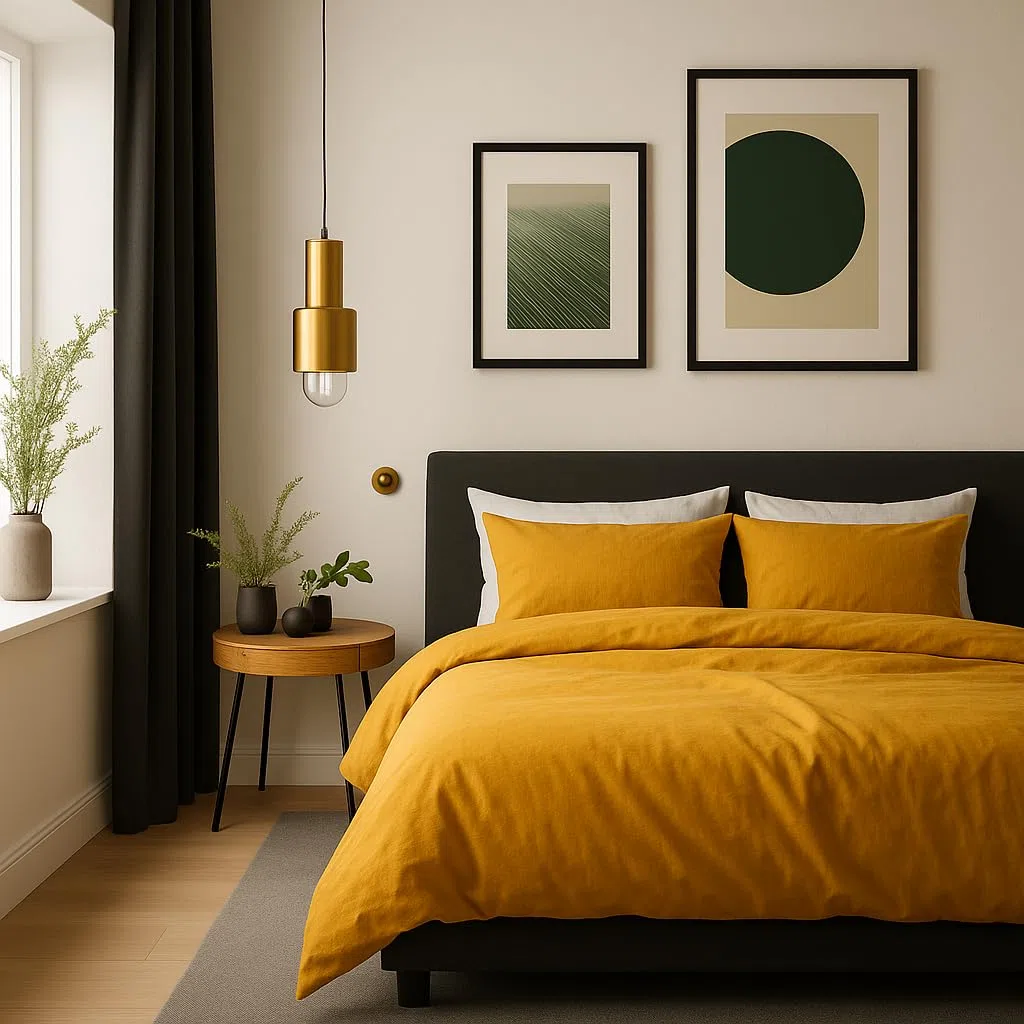 VEL VET HOME Ropa de cama de 135 x 200 cm, algodón, funda nórdica de 135 x 200 cm con funda de almohada de 80 x 80 cm, alta calidad, con cremallera, 100% algodón, fabricado en la UE, mostaza, color