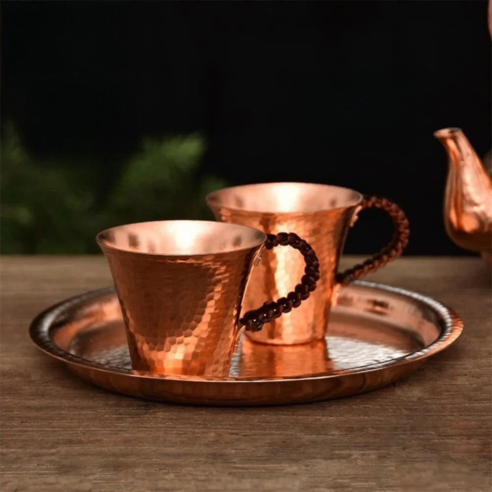 Juego de 2 tazas de té de cobre puro hechas a mano, tazas martilladas