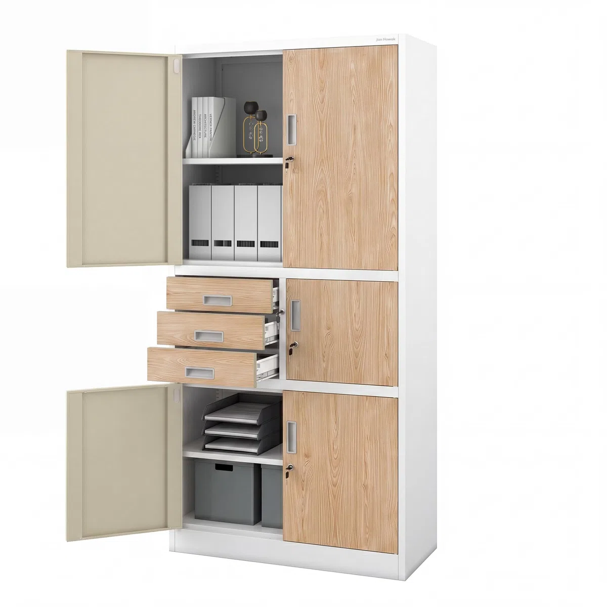 Jan Nowak Armario metálico de Oficina con Caja Fuerte, Armario archivador con 3 cajones, estantes, Cerradura, Acero, para Documentos, Carpetas, Archivo, Taller, 185 x 90 x 40 cm