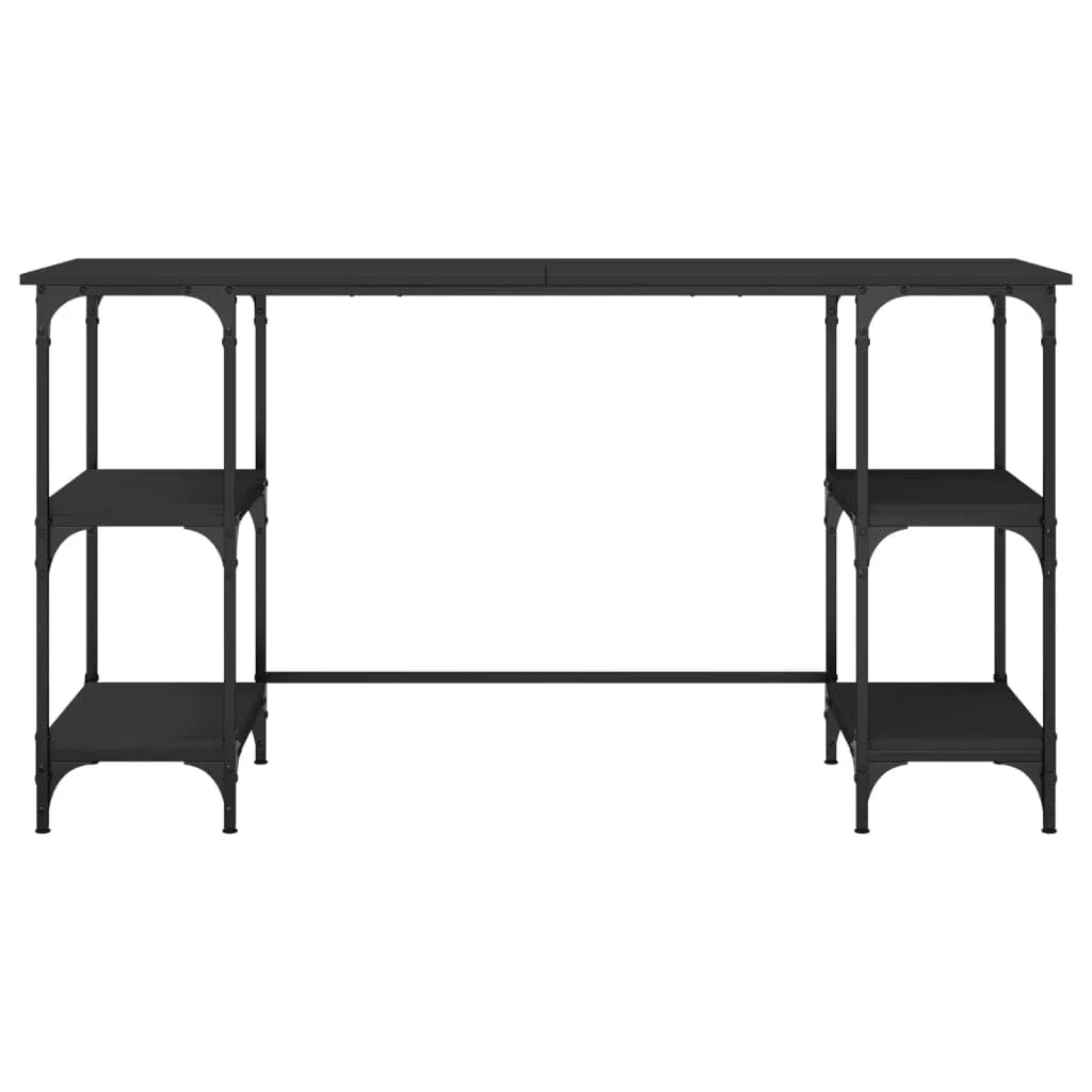Escritorio negro 140 x 50 x 75 cm de metal y madera con patas ajustables, amplia superficie de trabajo, estantes flexibles para PC, portátil, oficina y oficina en casa