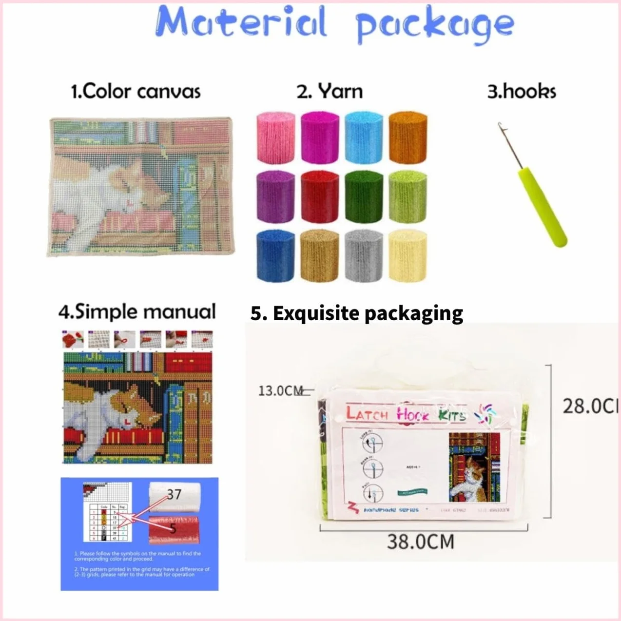 Rqwybcaxn DIY Kit Alfombra de Hilo Gato de color 55x75cm | Animal Kits Grandes Para Confeccionar Alfombras Para Personas Mayores Alfombra Lavable Regalo Hecho a Mano
