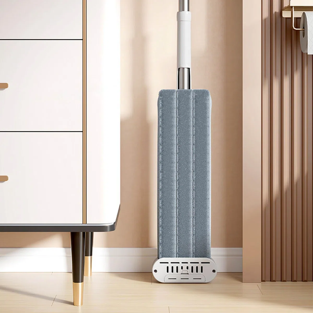 Trapeador en Aerosol 2 en 1 para Limpieza de Pisos con Función de Eliminación de ácaros Trapeador en Seco y Húmedo para Uso Doméstico Acero Inoxidable y Paño de Algodón (Paneles de 36 cm.)