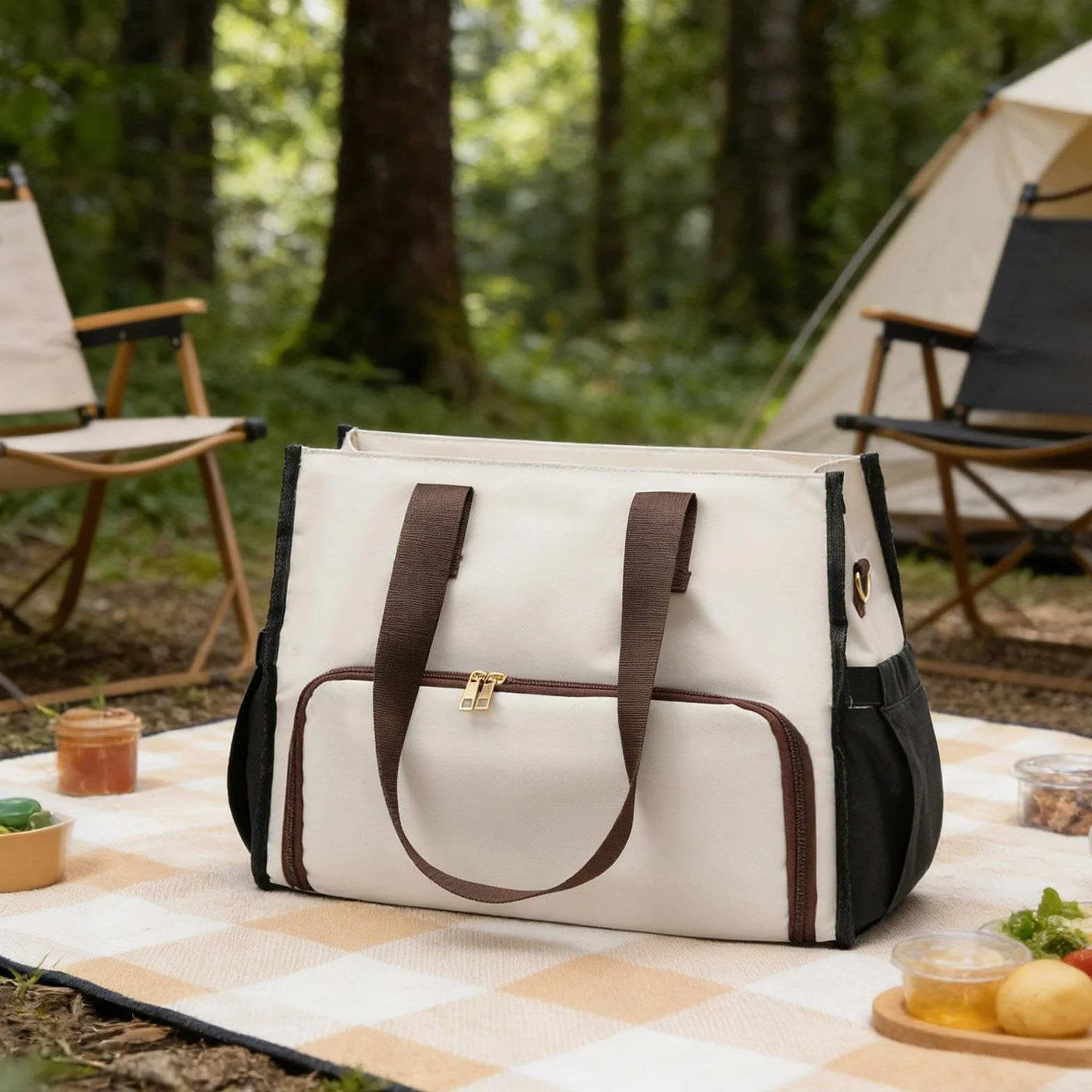 Amagogo Bolso de Mano para Mujer, isotérmico, Tipo, Multifuncional, de Gran Capacidad, Ideal para Viajes y Oficina, Negro Blanco Marrón