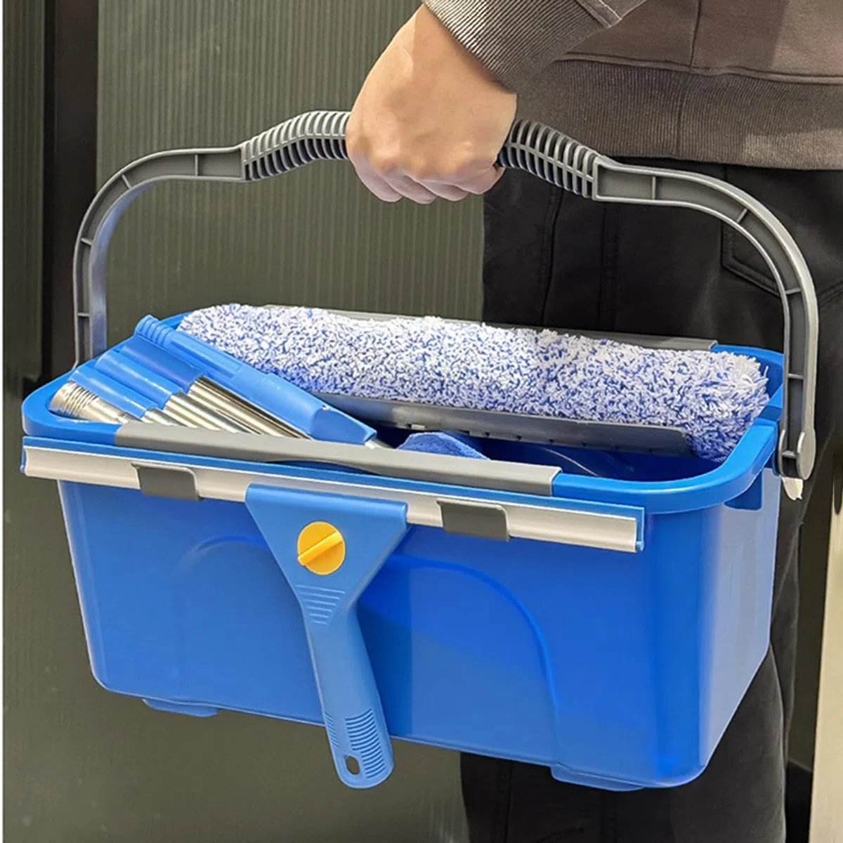 Kit Limpiacristales Con Cubo Con Paño De Microfibra Y Pértiga Extensible | Limpiador Para Ventanas Exteriores Con Cubo Para Puertas De Patio, Parabrisas De Automóviles, Azulejos Y Vidrios, Profesi