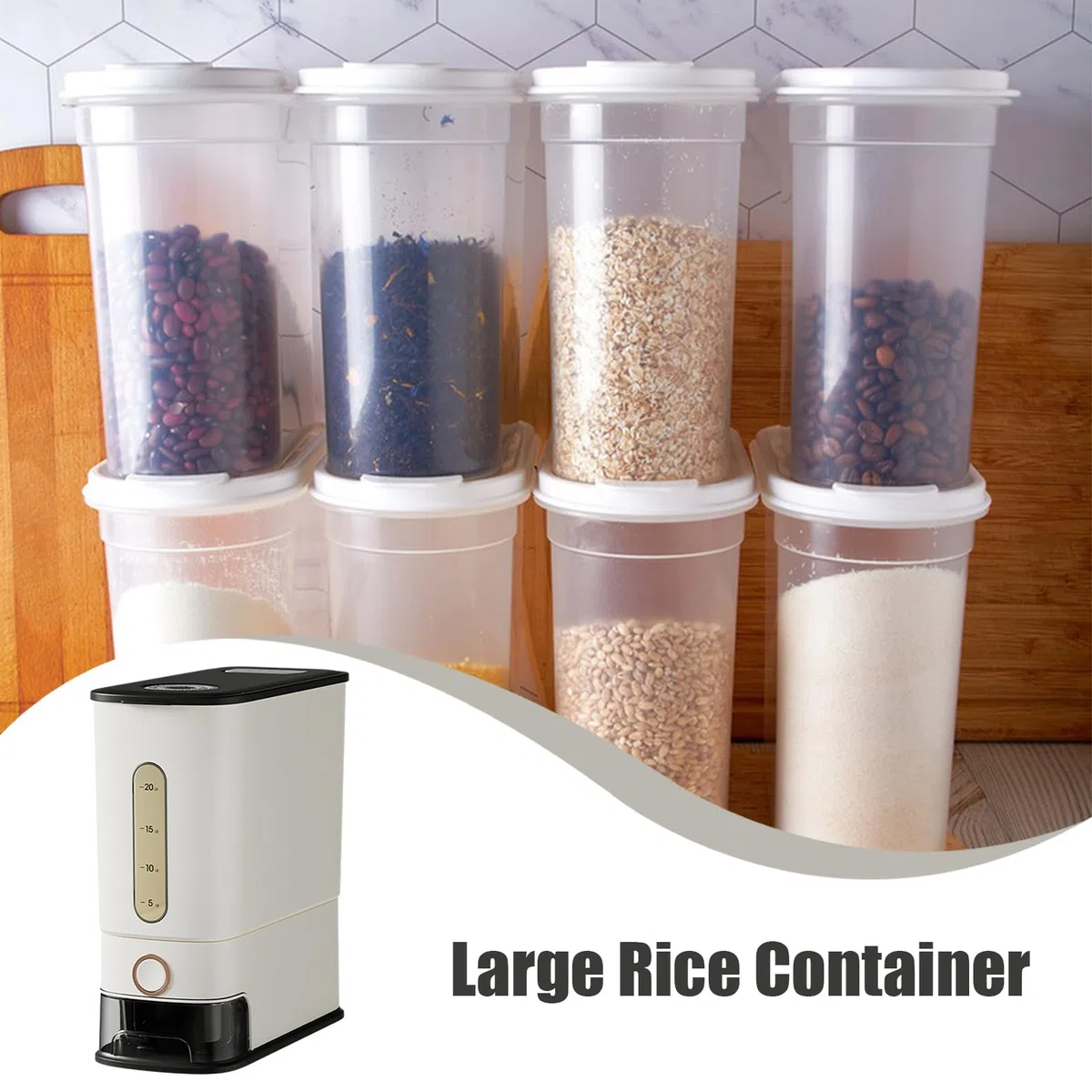 Envase Para Granos Con Tapa 24 Litros Gran Capacidad Conservación Por | Contenedor Para Arroz Para Familia Hogar Cocina Interior Encimera Almacenamiento