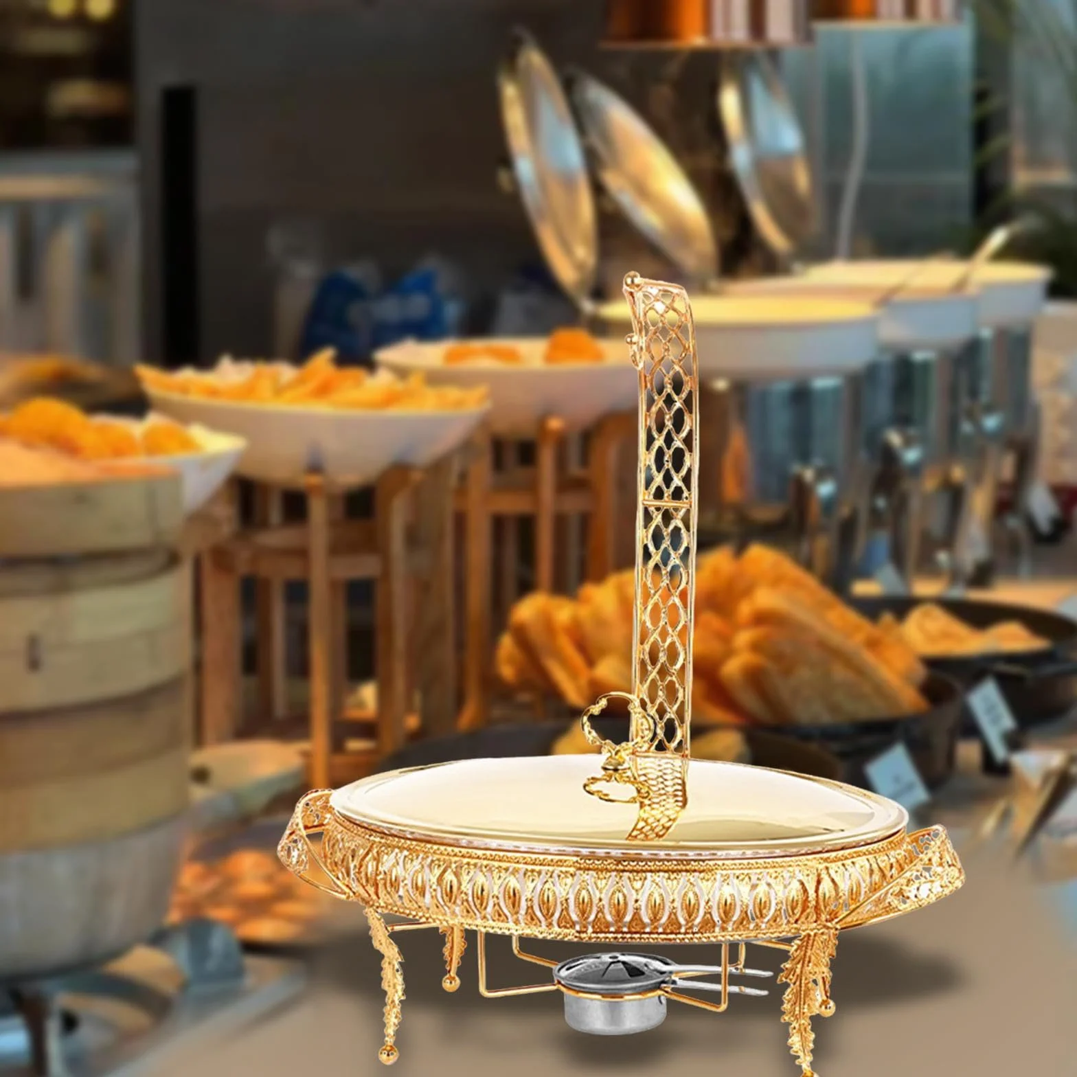 Bandeja Calentadora de Buffet Juego de Utensilios para Fondue Set de Chafing Dish Fuente Calienta Comida con Vidrio Y Acero Inoxidable Fácil de Limpia, 3L