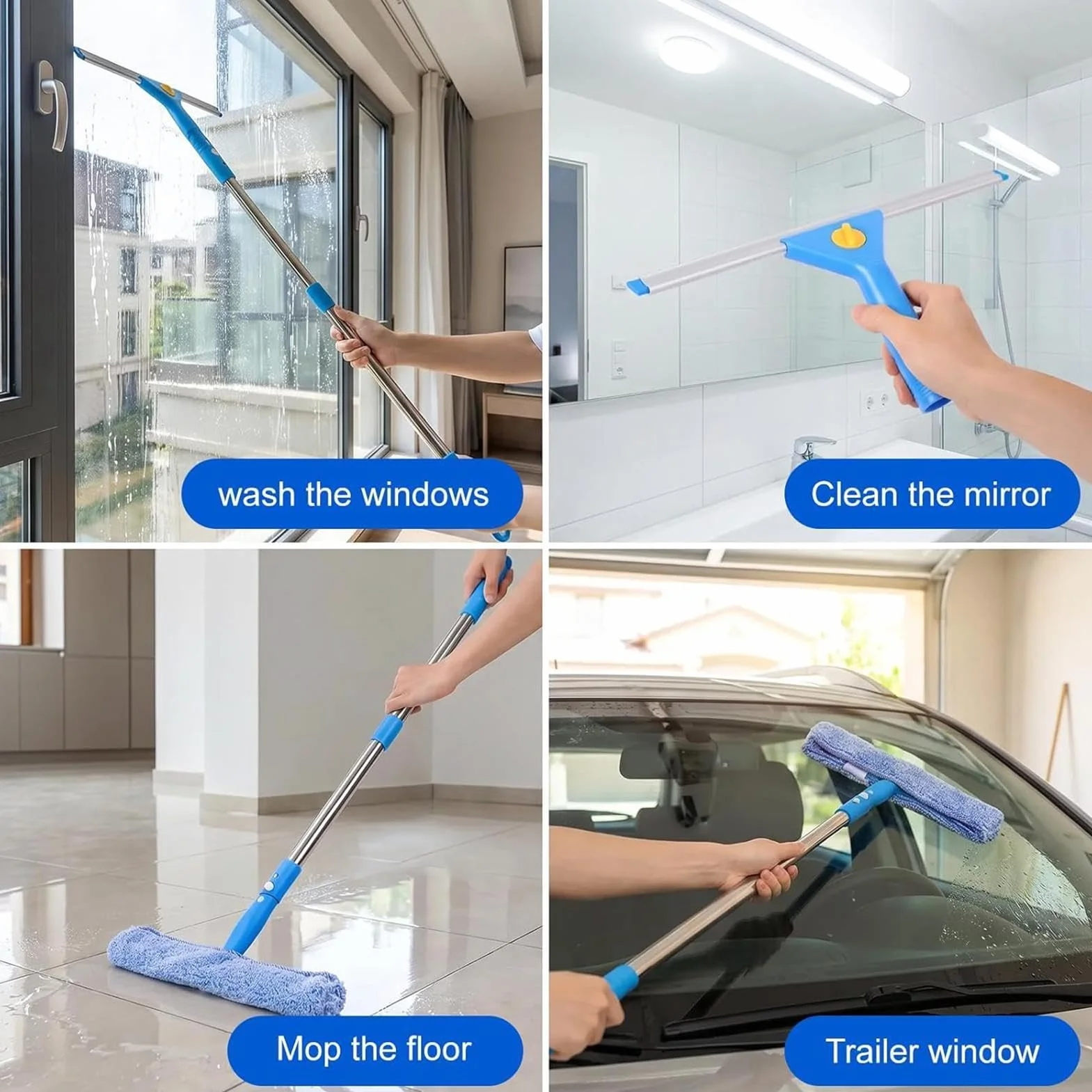 Herramientas De Limpieza De Ventanas Equipo Multifuncional Y Ajustable | Kit Ventanas Para El Hogar Para Puertas De Patio, Parabrisas De Automóviles, Azulejos Y Vidrios, Profesionales Y Hogares