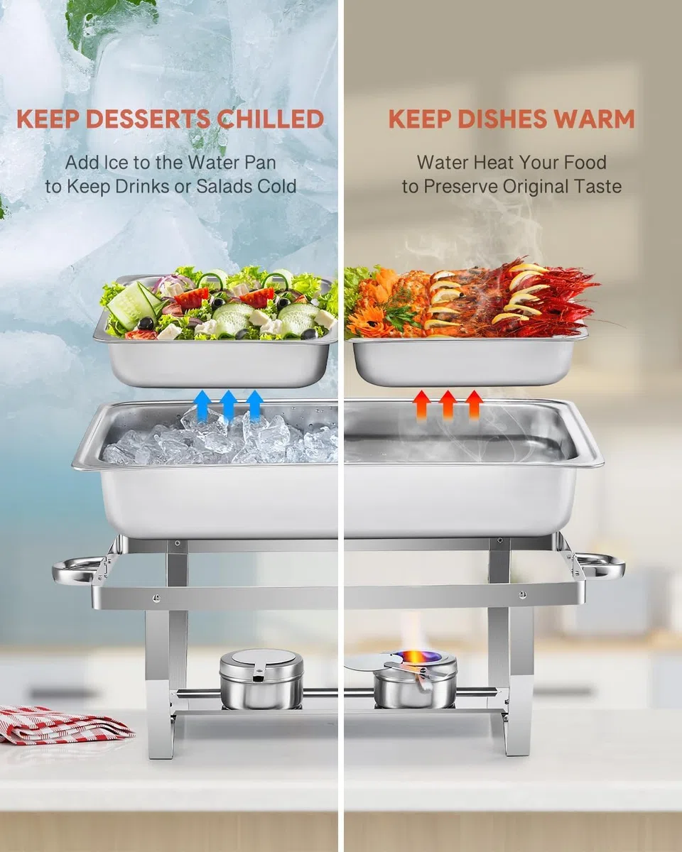 2/4/6 PCS Chafing Dish - Calentador de Buffet de Acero Inoxidable, Calentador de Alimentos Bufé, para Fiestas, cumpleaños, Fiestas navideñas [diseño de Borde Enrollable]