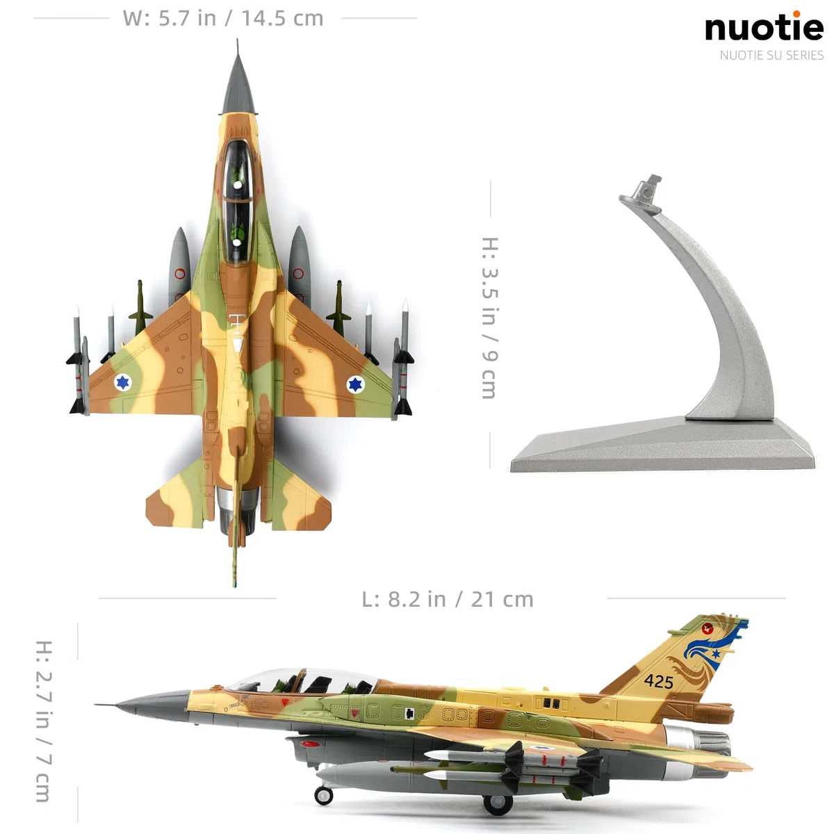 NUOTIE F-16 Fighting Falcon 1/72 Kit de Modelo de Avión de Metal Fundido a Presión Avión de Combate Aleación Modelo Preconstruido con Soporte para Adultos Colecciones o Regalo (F-16I-Israel)