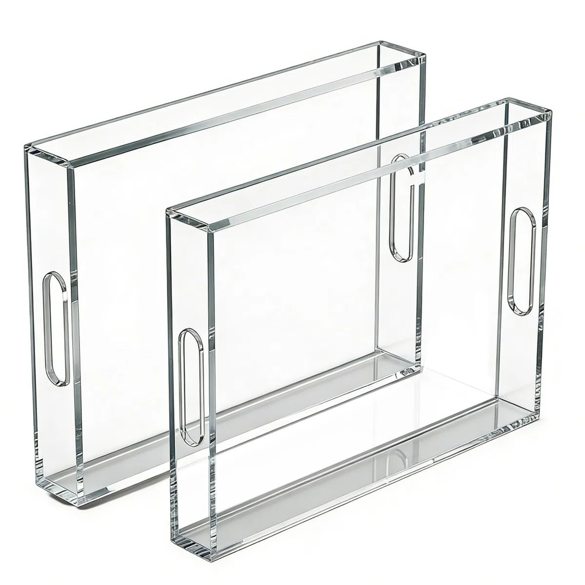Bandeja Acrílica 2 Piezas con Asas Decorativas | Bandeja rectangular portátil para snacks y alimentos para Snacks, Cafetería, Comedor, Postres, Mesas de Centro y
