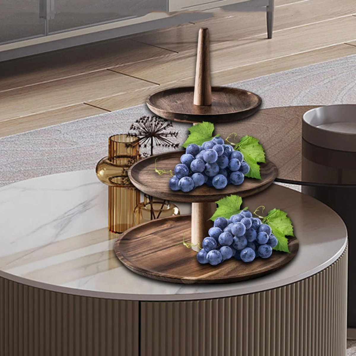 Soporte de Madera para Pasteles, Plato de Postre, Accesorios Decorativos, Bandeja Rústica para Servir, Expositor Decorativo de Varios Niveles Estilo C, 3 Capas, Individual